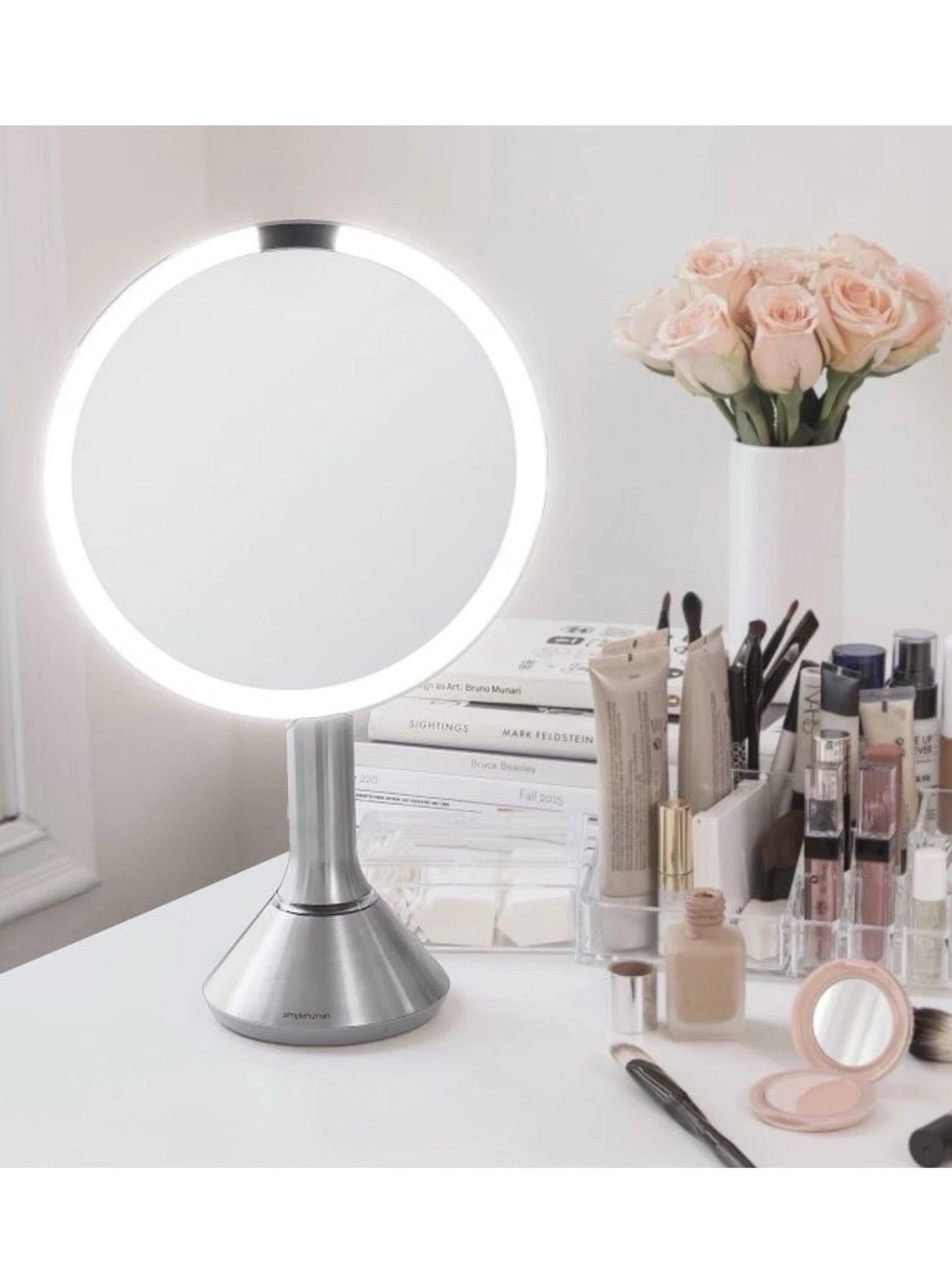 Simplehuman ST3052 8 inch Round Sensor Make-up Mirror - Silver, NEW + SEALED